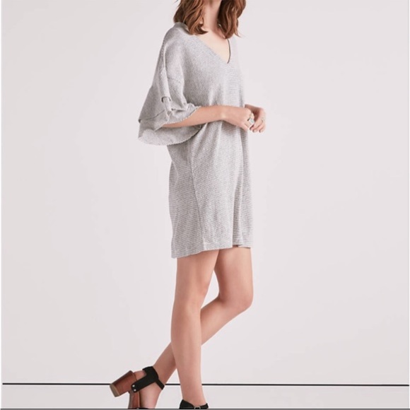 LUCKY BRAND Dress Women’s Medium Stripe Ruffle Bell Sleeve Knit Mini Shirt Dress - Picture 2 of 11